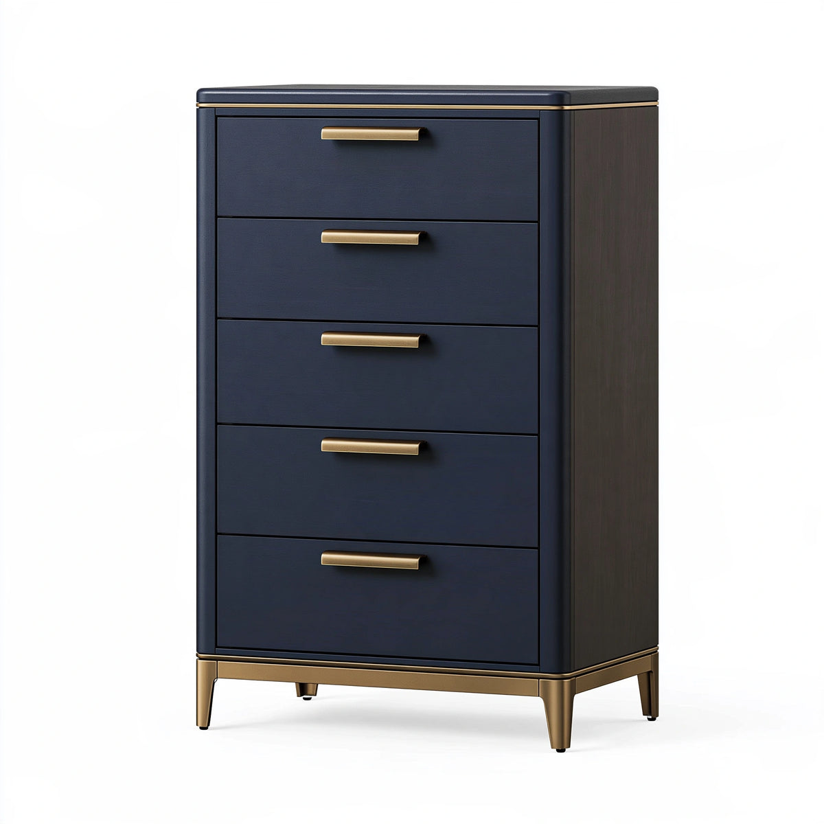 Cassettiera 80 x 45 x 140 cm in legno blu navy con 5 cassetti stile contemporaneo