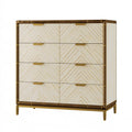 Cassettiera 120 x 45 x 150 cm in legno avorio e metallo ottone con 8 cassetti stile contemporaneo