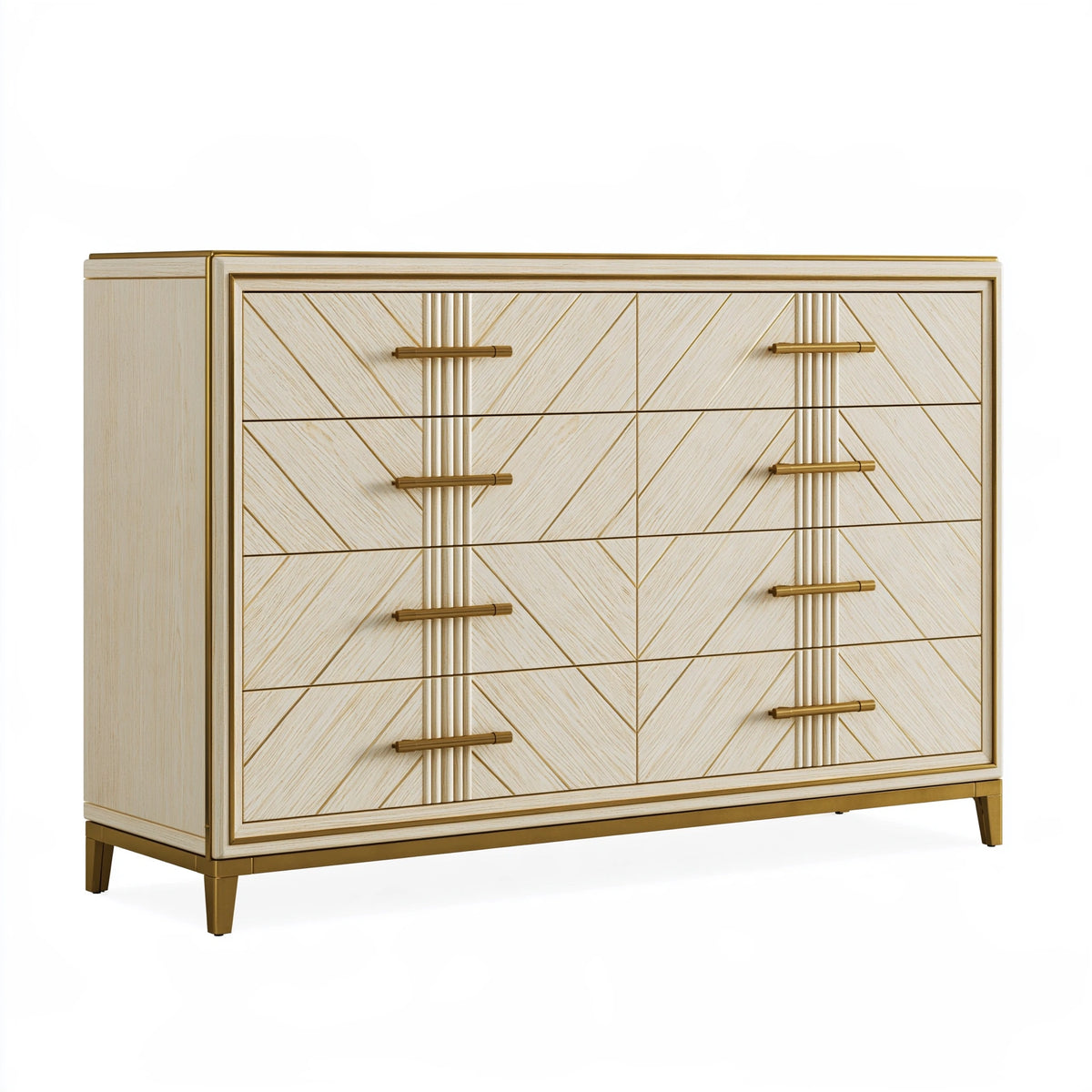 Cassettiera 160 x 45 x 90 cm in legno beige e oro con 6 cassetti stile moderno