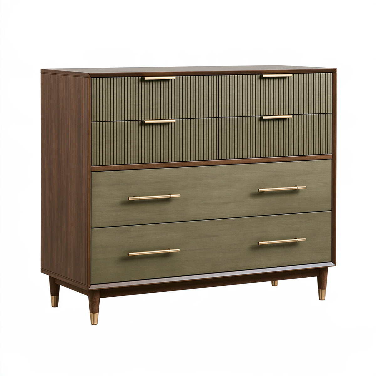 Cassettiera 100 x 45 x 125 cm in legno marrone e verde oliva - 6 cassetti stile moderno