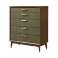 Cassettiera 80 x 45 x 120 cm in legno marrone e verde oliva - cinque cassetti stile retrò