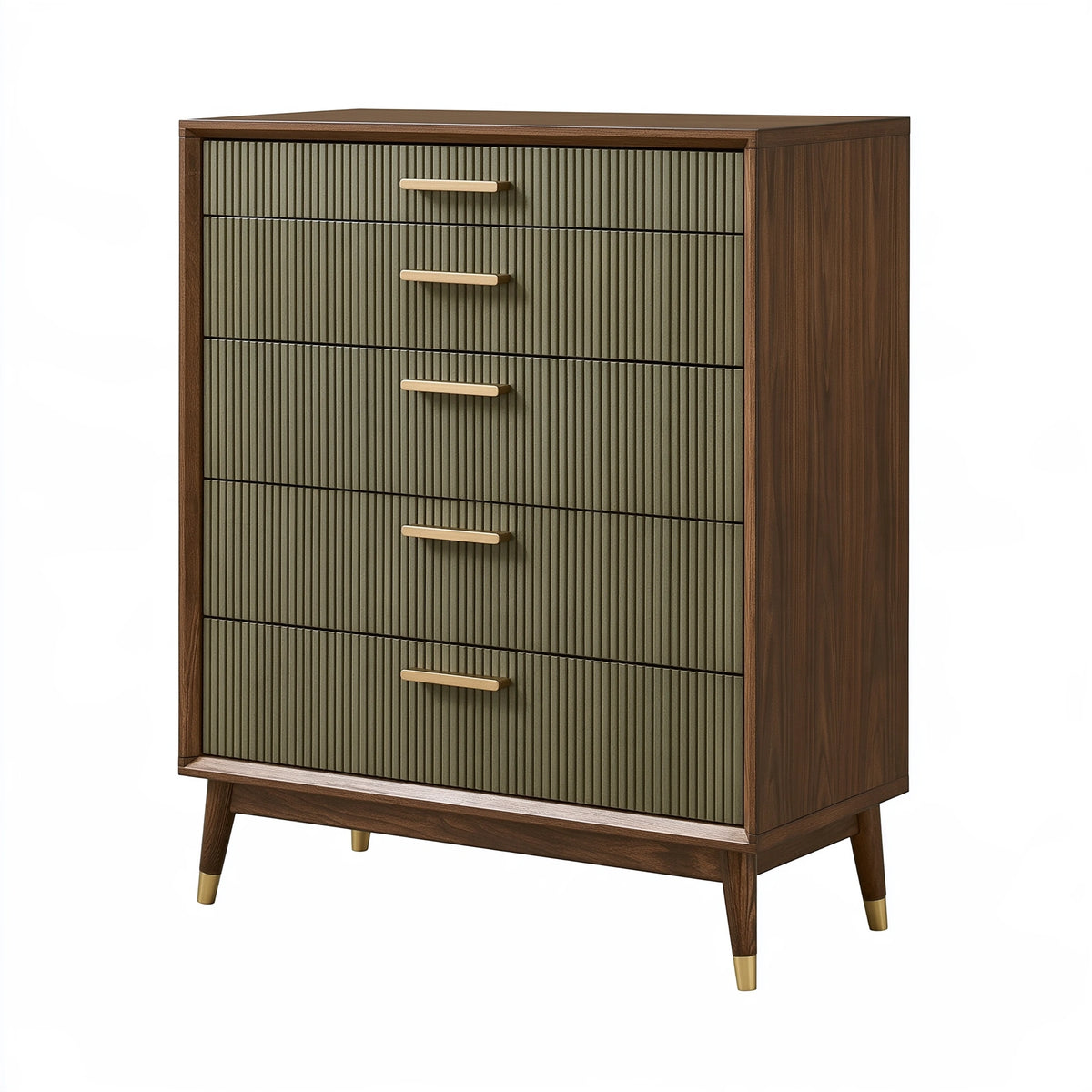 Cassettiera 80 x 45 x 120 cm in legno marrone e verde oliva - cinque cassetti stile retrò
