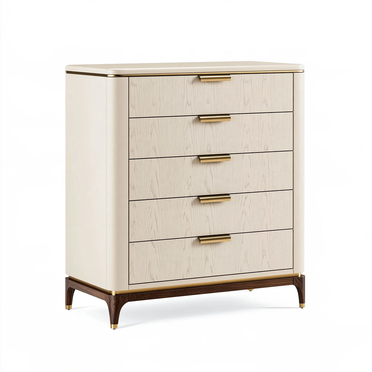 Cassettiera 90 x 45 x 120 cm effetto legno avorio con 5 cassetti stile moderno