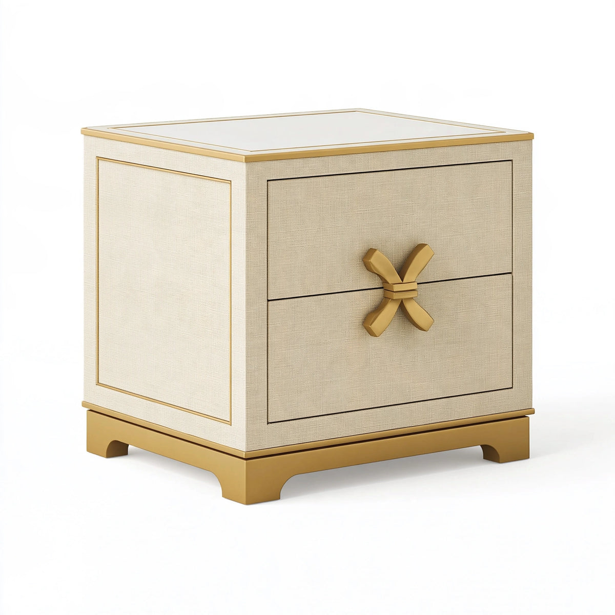 Comodino 60 x 45 x 65 cm beige e oro con due cassetti in stile classico