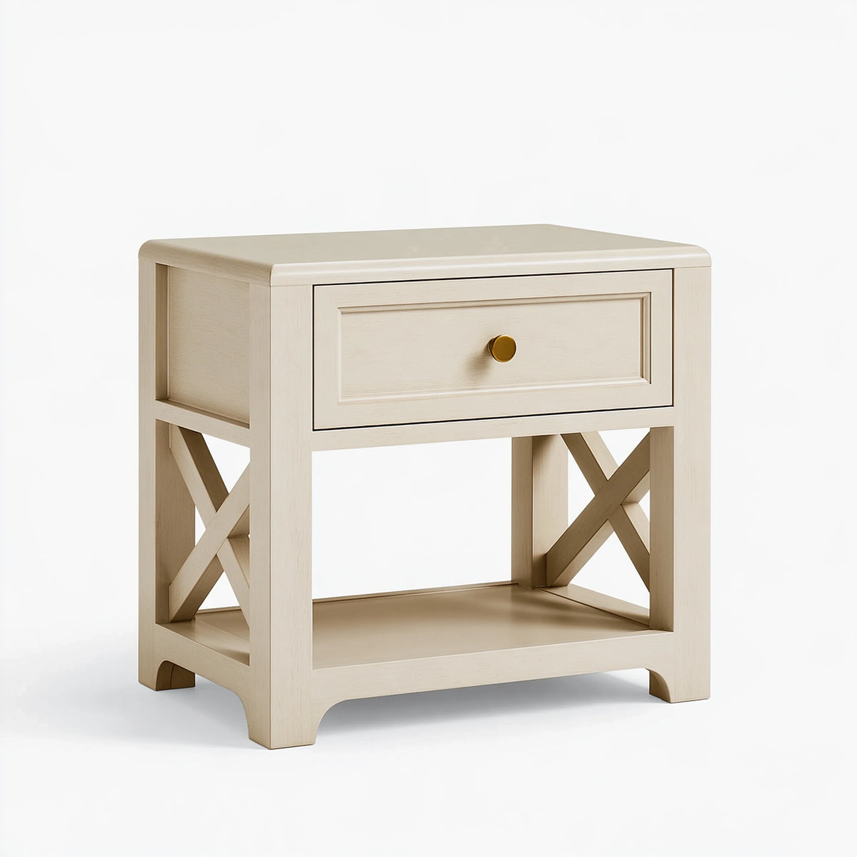 Comodino 50 x 40 x 65 cm in legno avorio con cassetto stile classico