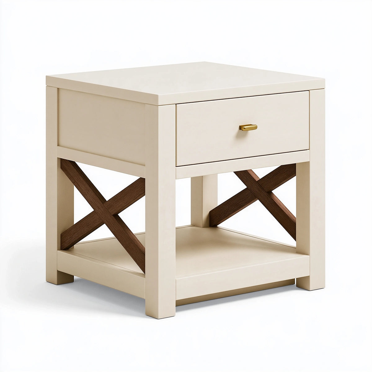 Comodino 50 x 40 x 60 cm in legno bianco e marrone con cassetto e ripiano stile classico