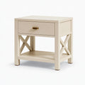 Comodino 50 x 40 x 65 cm in legno bianco crema con cassetto e ripiano stile classico