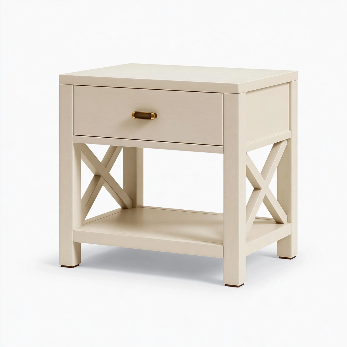 Comodino 50 x 40 x 65 cm in legno bianco crema con cassetto e ripiano stile classico