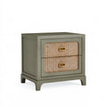 Comodino 50 x 40 x 60 cm in legno verde oliva con cassetti in rattan stile moderno