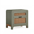 Comodino 50 x 40 x 60 cm in legno verde oliva con cassetti in rattan - stile moderno