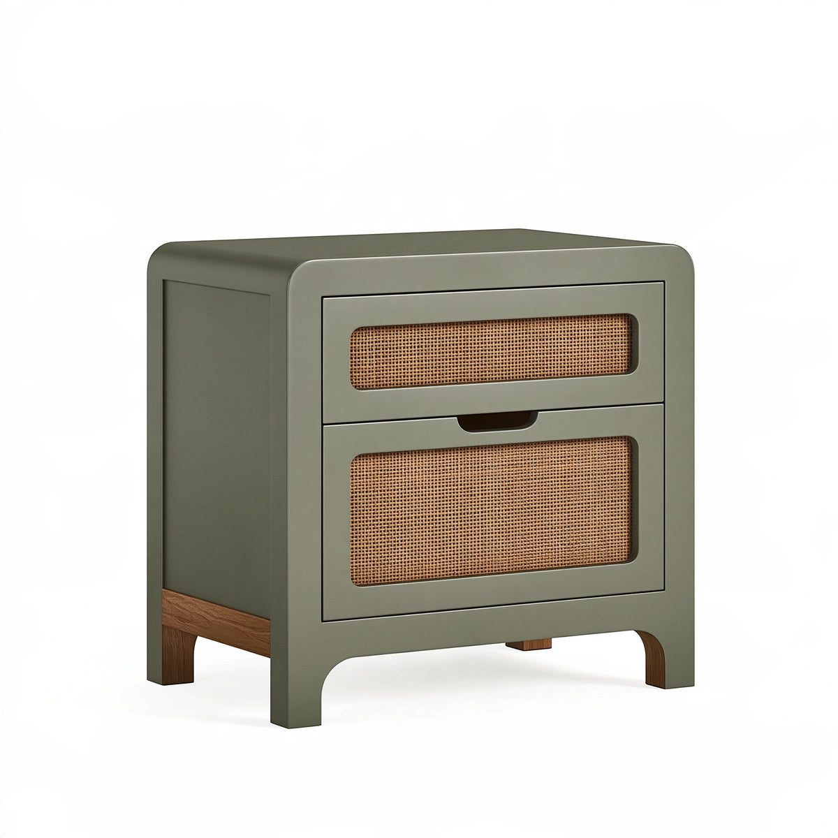 Comodino 50 x 40 x 60 cm in legno verde oliva con cassetti in rattan - stile moderno