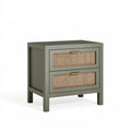 Comodino a 2 cassetti 75 x 45 x 75 cm in legno verde oliva e rattan stile naturale