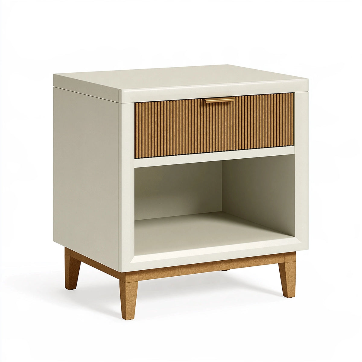 Comodino 50 x 40 x 65 cm in legno bianco e naturale con cassetto e vano aperto