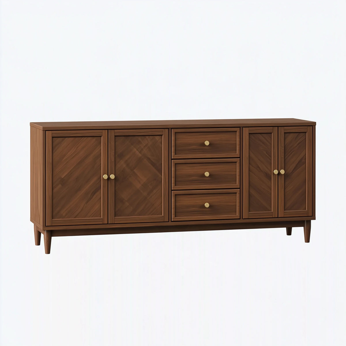 Credenza 180x45x90 cm in legno marrone con 3 cassetti e 4 ante stile classico