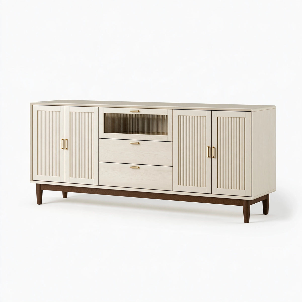 Credenza 180 x 45 x 85 cm in legno beige con vetro scanalato - mobile contenitore moderno