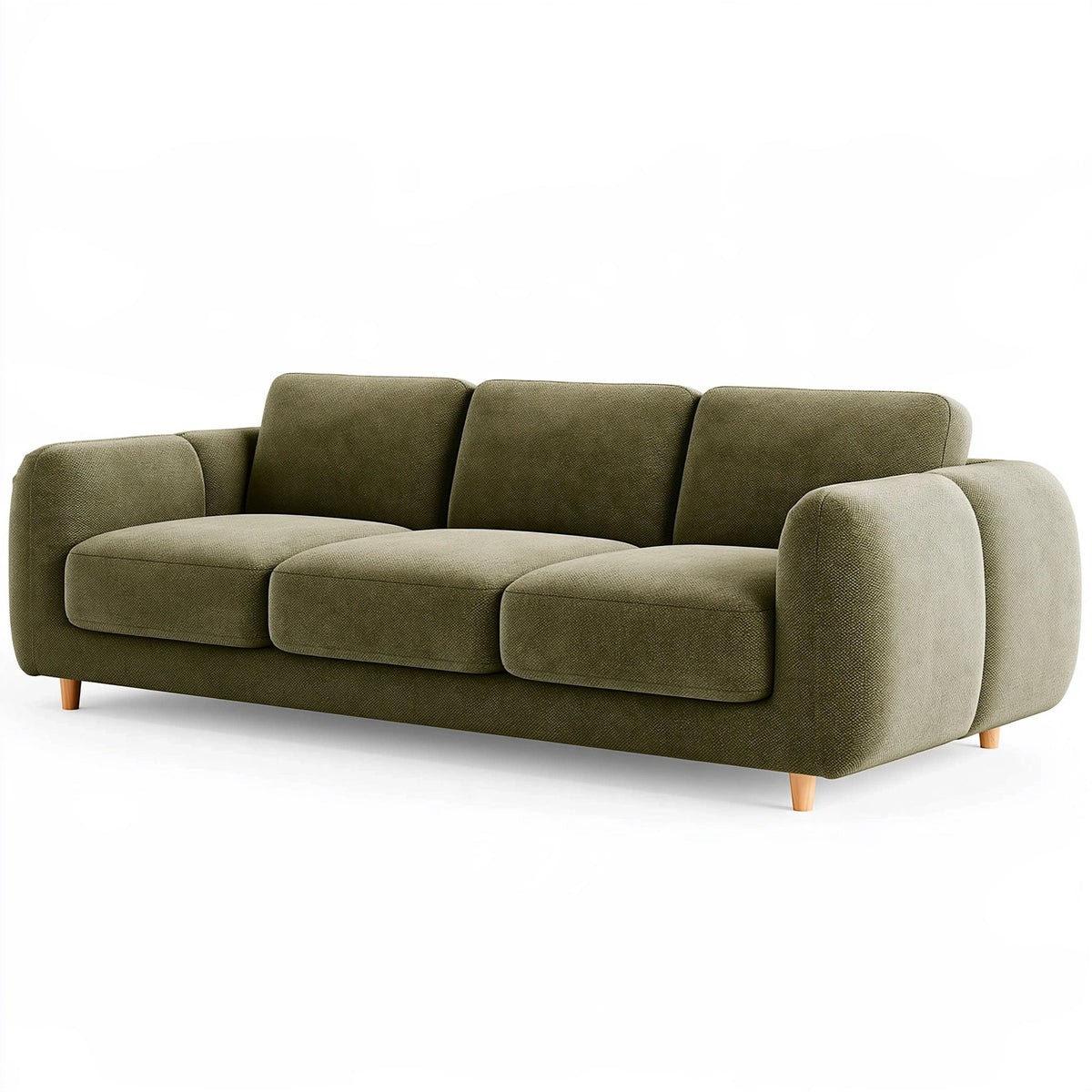 Divano 3 posti 225 x 95 x 85 cm in tessuto verde oliva - stile moderno con braccioli imbottiti