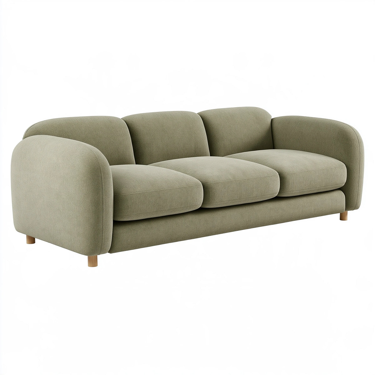 Divano 3 posti 220 x 95 x 82 cm in tessuto verde salvia - imbottito con braccioli arrotondati