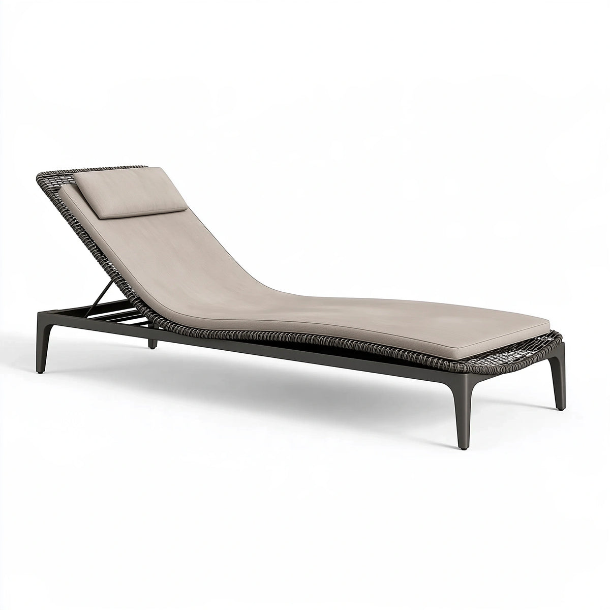 Lettino prendisole 200 x 70 cm in metallo nero e intreccio sintetico beige - schienale reclinabile da esterno