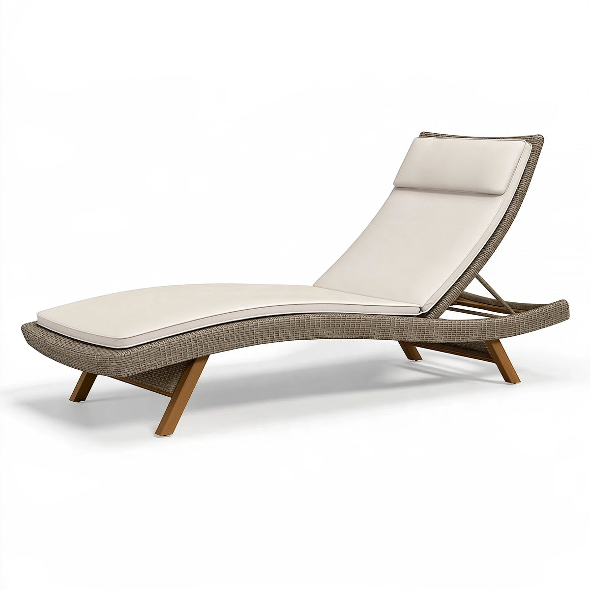 Lettino prendisole 200 x 70 x 85 cm in fibra sintetica beige con schienale reclinabile da esterno