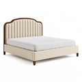 Letto matrimoniale 160 x 200 cm in tessuto beige con testiera imbottita a righe stile classico