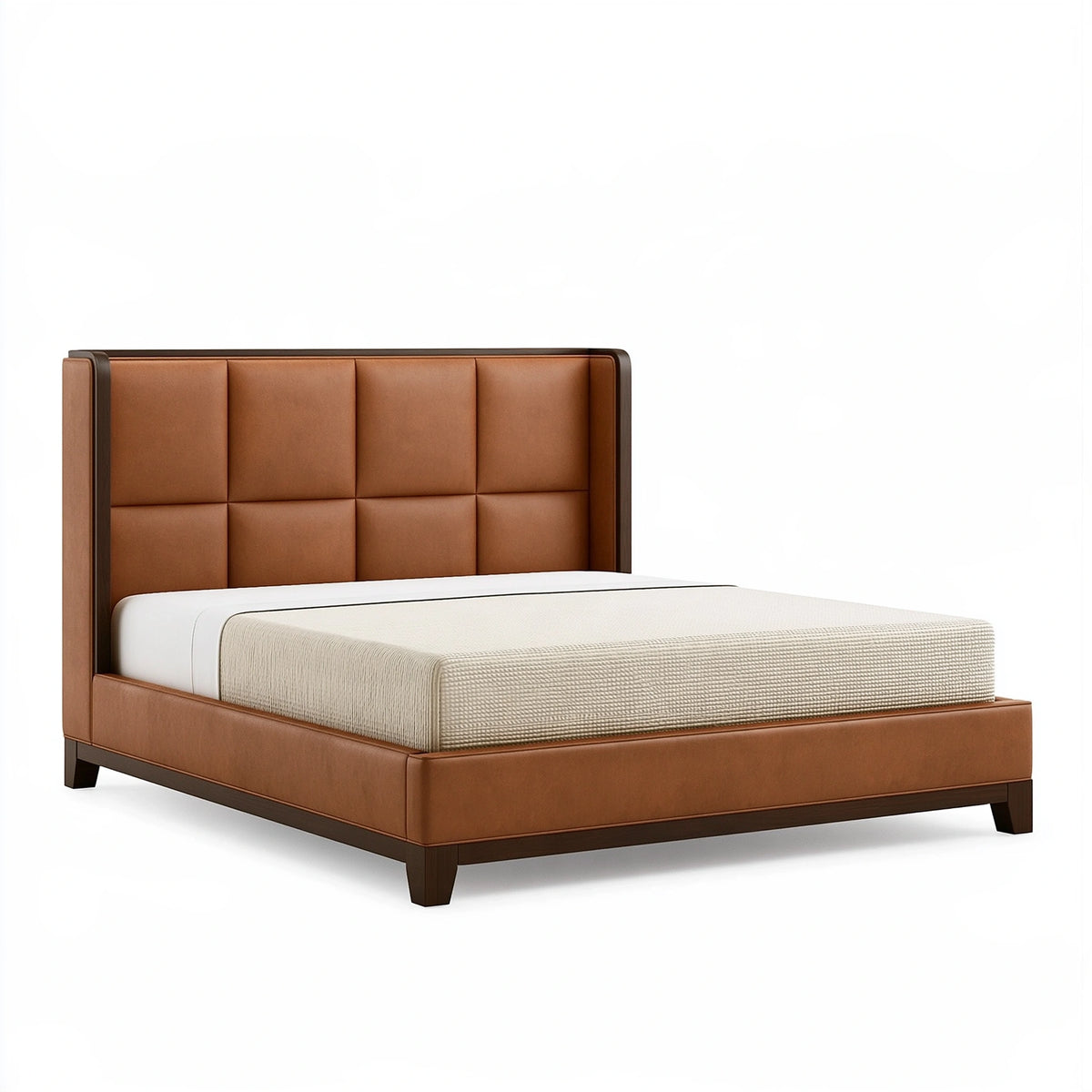 Letto matrimoniale 160 x 200 cm rivestito marrone effetto pelle - testiera imbottita stile moderno