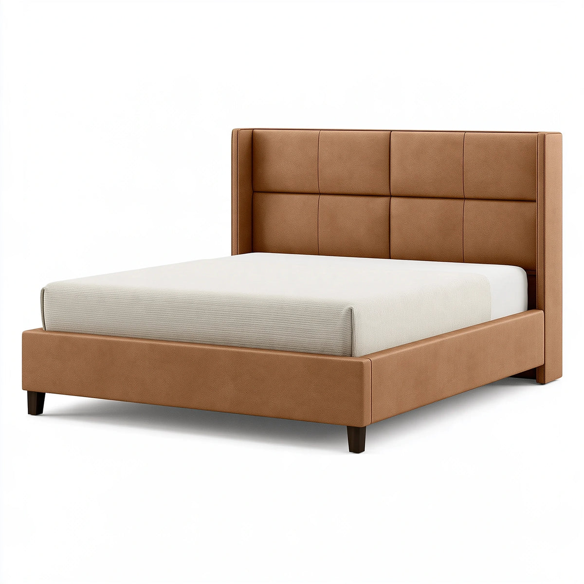 Letto matrimoniale 160x200 cm rivestito effetto pelle marrone cognac - stile moderno imbottito
