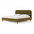 Letto matrimoniale 160 x 200 cm in velluto verde oliva con testiera imbottita a canali