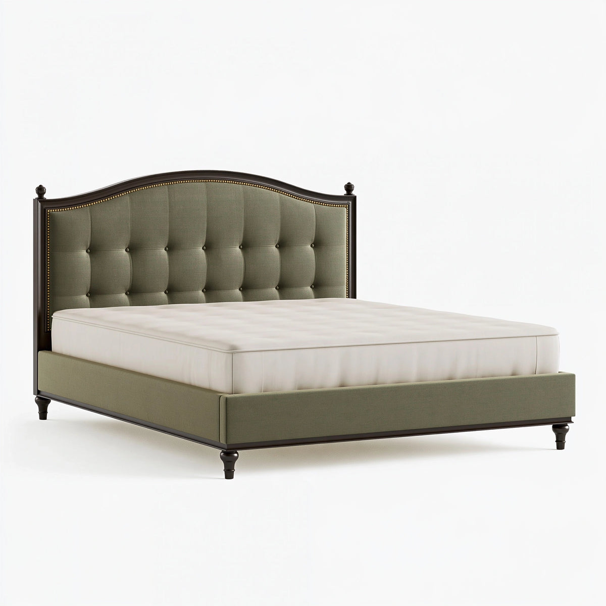 Letto matrimoniale 160 x 200 cm in tessuto verde oliva con testiera capitonné classica