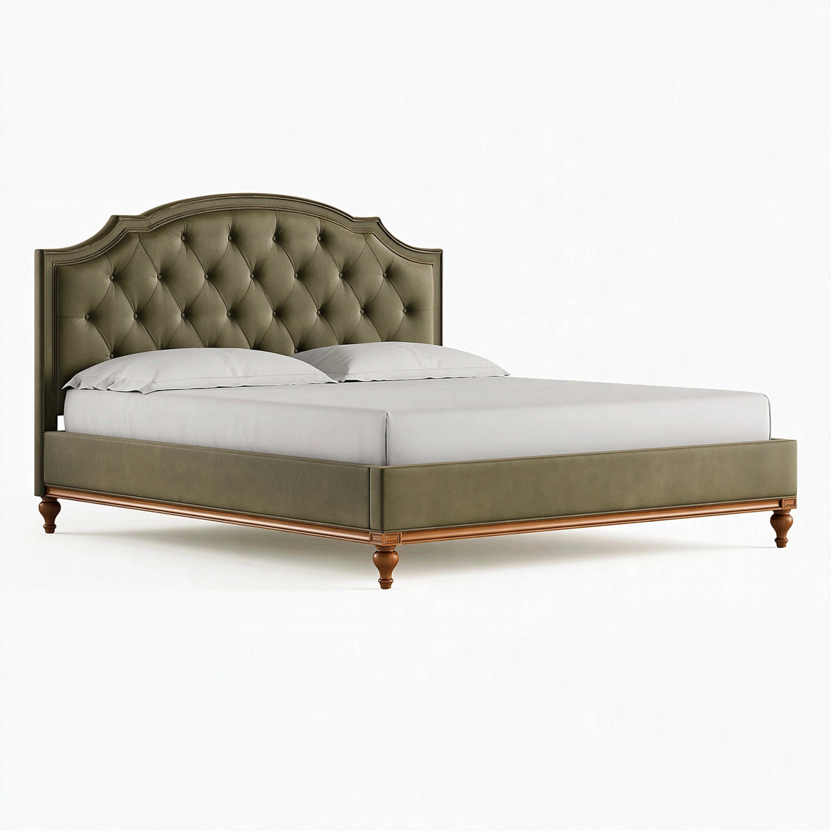 Letto matrimoniale 180 x 200 cm in effetto pelle verde oliva - testiera capitonné stile classico