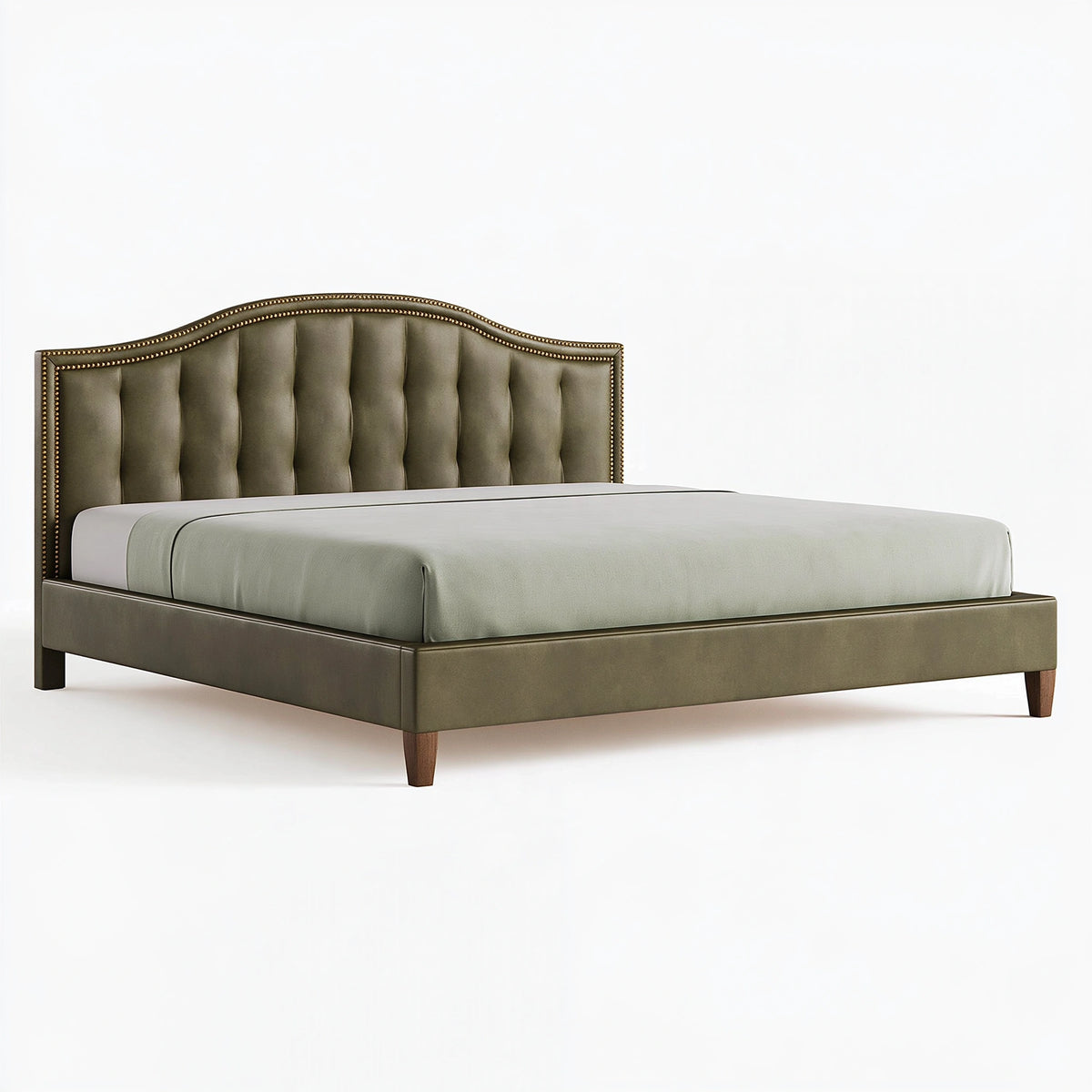 Letto matrimoniale 160 x 200 cm in velluto verde oliva - testiera imbottita capitonné stile classico