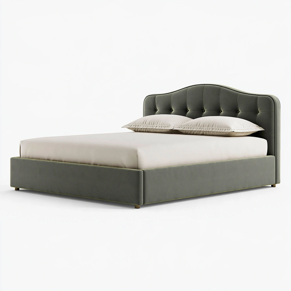 Letto matrimoniale 160 x 200 cm in velluto verde oliva - testiera imbottita capitonné