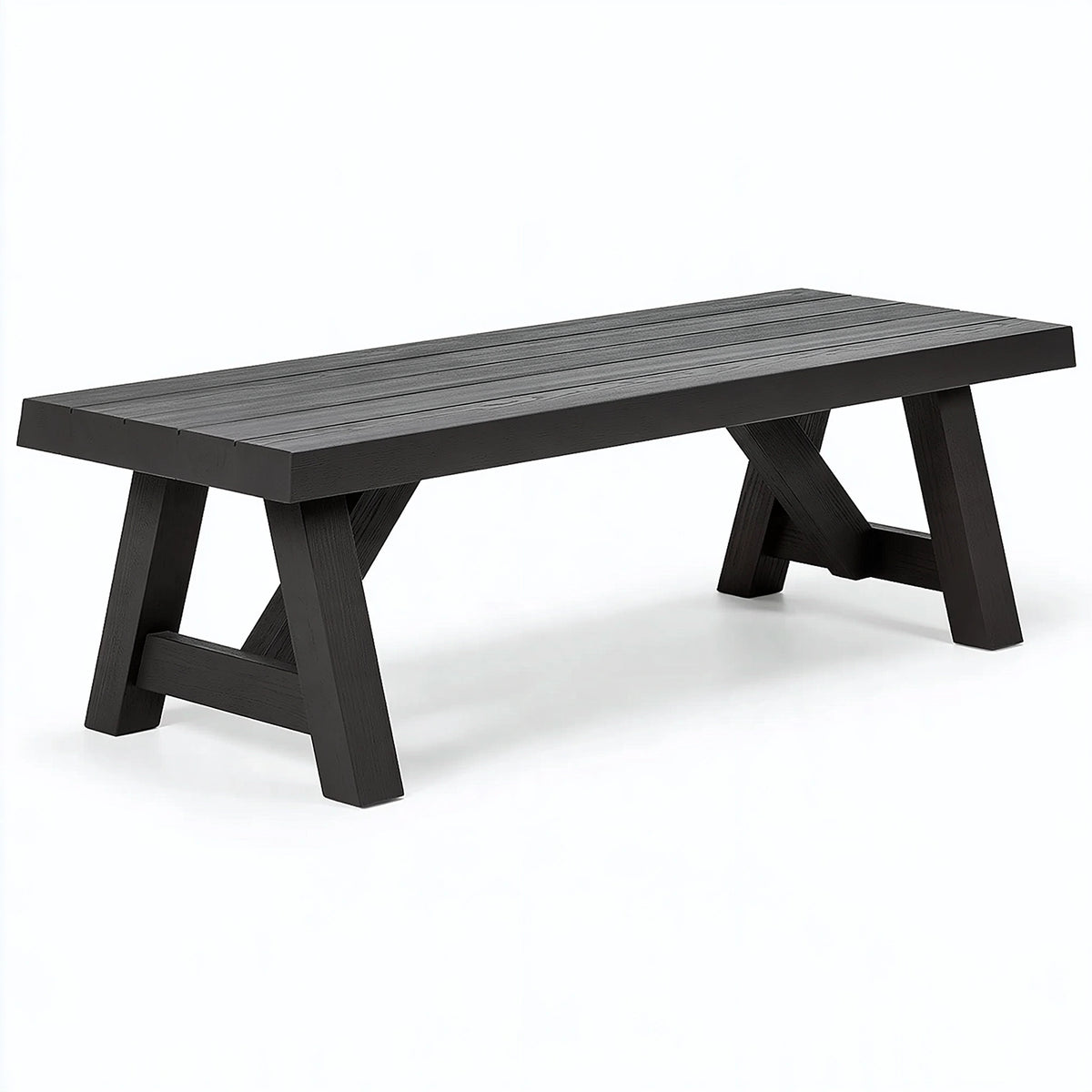 Panca 180 x 35 x 45 cm in legno nera da esterno stile rustico