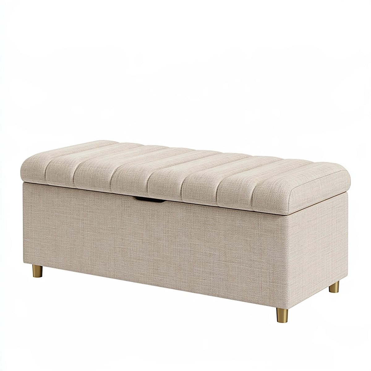 Panca contenitore 120 cm in tessuto beige con seduta imbottita stile moderno