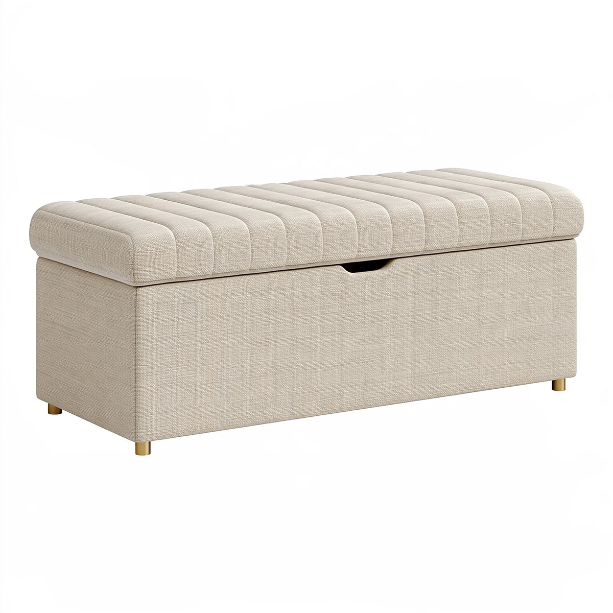 Panca contenitore 120 x 45 x 48 cm in tessuto beige - seduta imbottita a coste