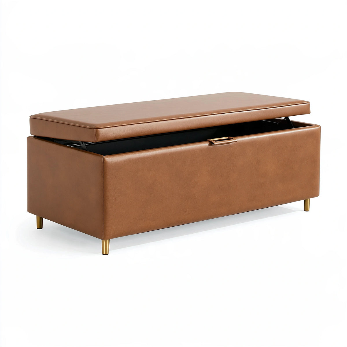 Panca contenitore 100 x 40 x 45 cm in similpelle marrone cammello con seduta imbottita stile moderno
