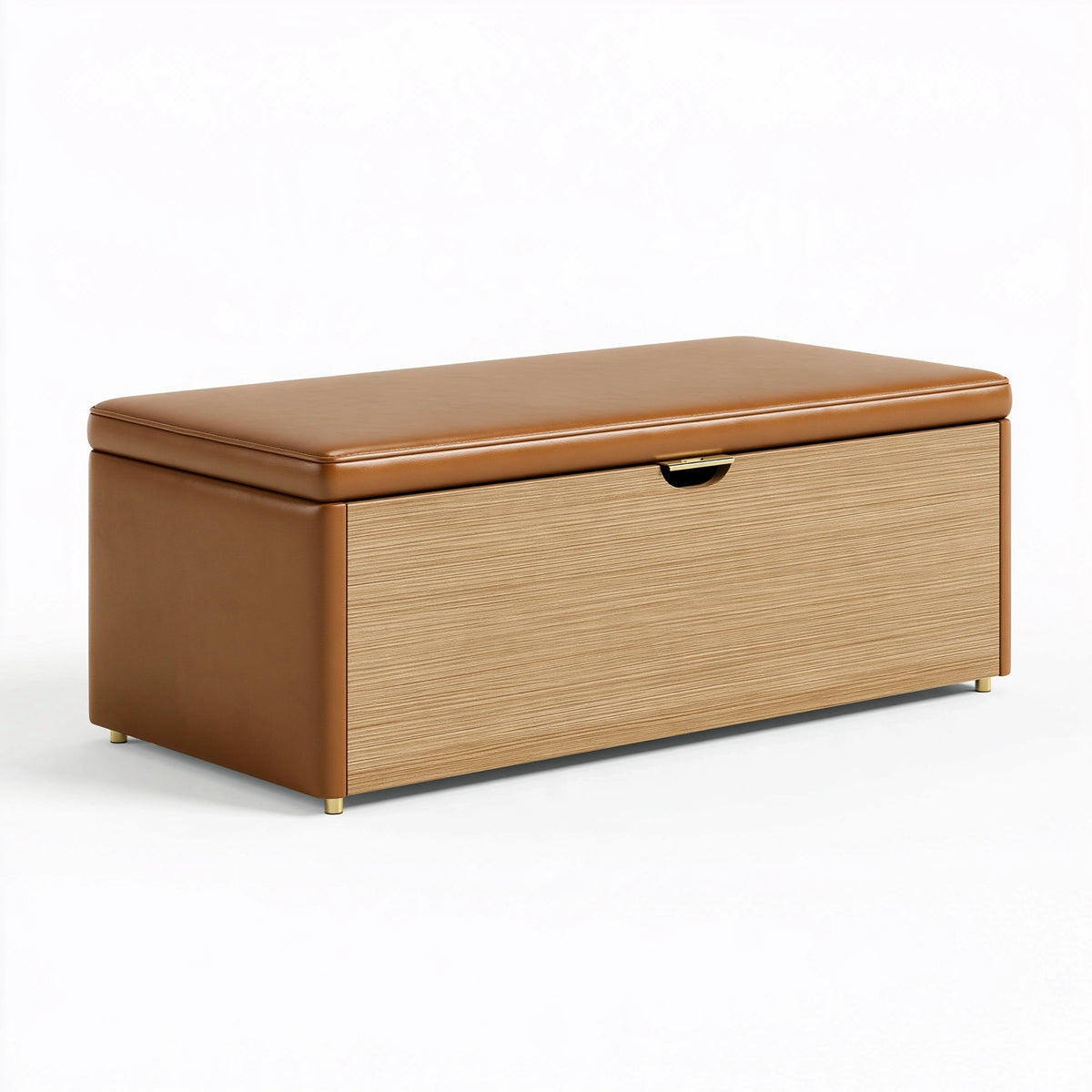 Panca contenitore 100 x 40 x 48 cm marrone in legno e rivestimento effetto pelle - stile moderno