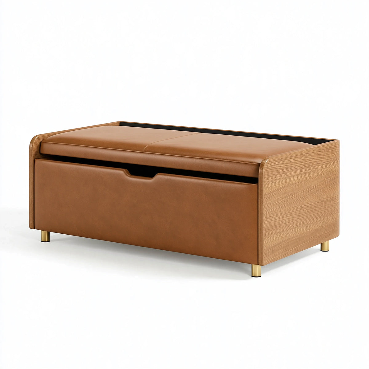 Panca contenitore 100 x 45 x 50 cm in legno marrone con seduta imbottita stile moderno