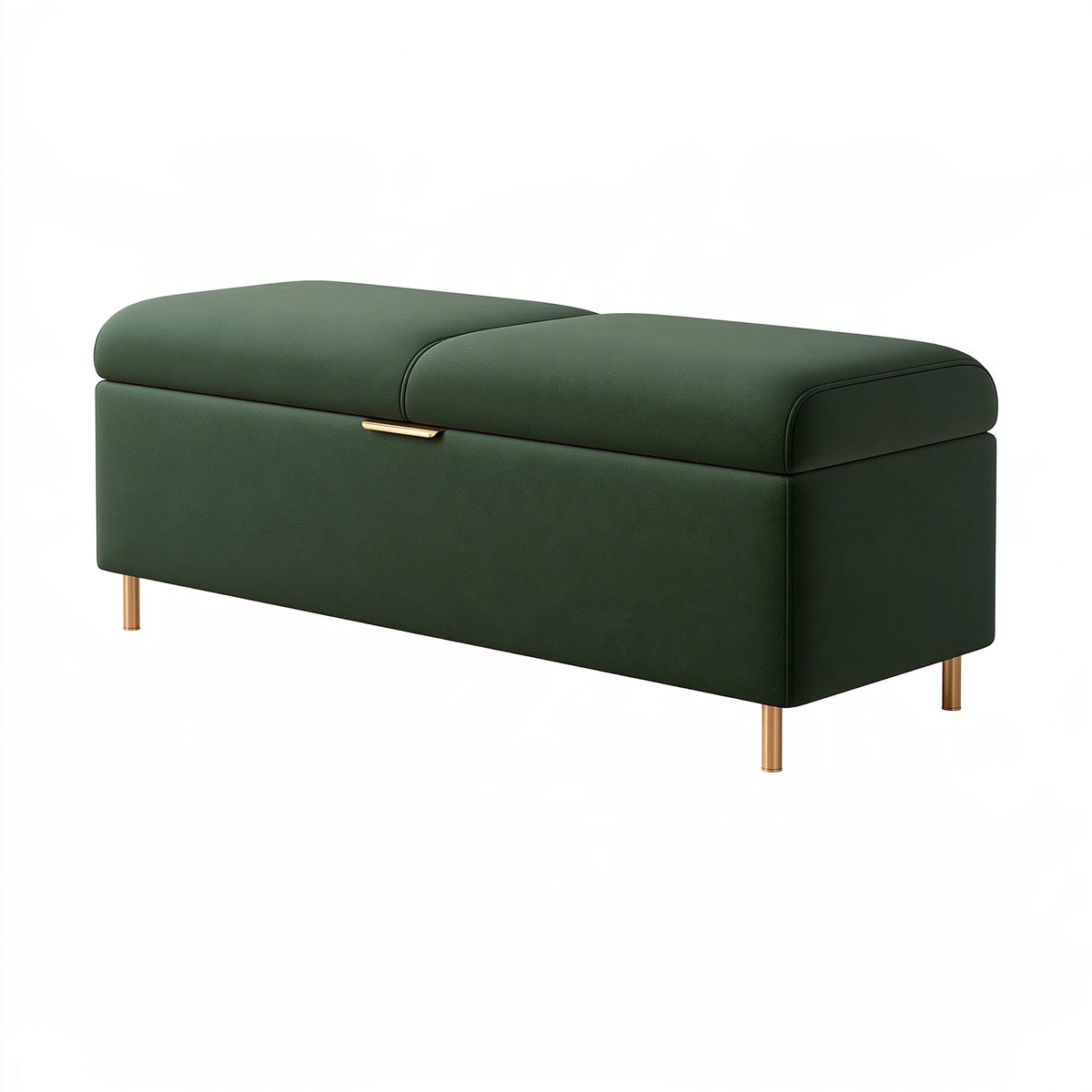 Panca contenitore 120 x 45 x 50 cm in tessuto verde con gambe metalliche stile moderno
