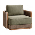 Poltrona 80 x 85 x 80 cm in tessuto verde e legno con braccioli intrecciati