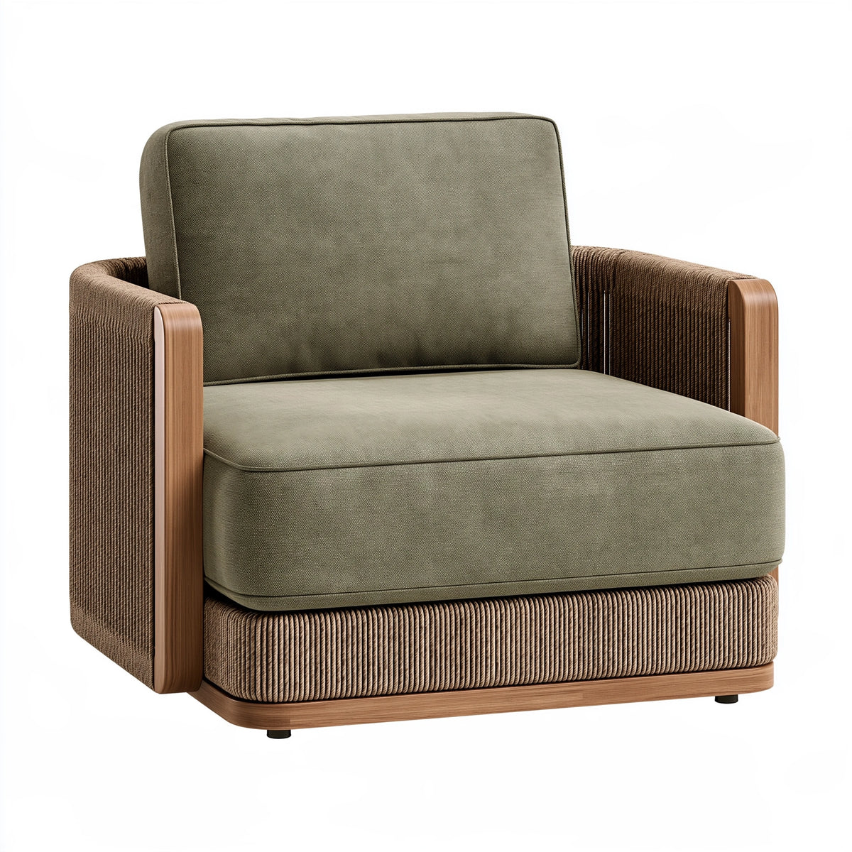 Poltrona 80 x 85 x 80 cm in tessuto verde e legno con braccioli intrecciati