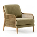 Poltrona 75 x 80 x 85 cm in tessuto verde e corda intrecciata stile naturale da soggiorno