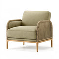 Poltrona 82x78x86 cm in tessuto beige con struttura intrecciata e gambe in legno stile naturale