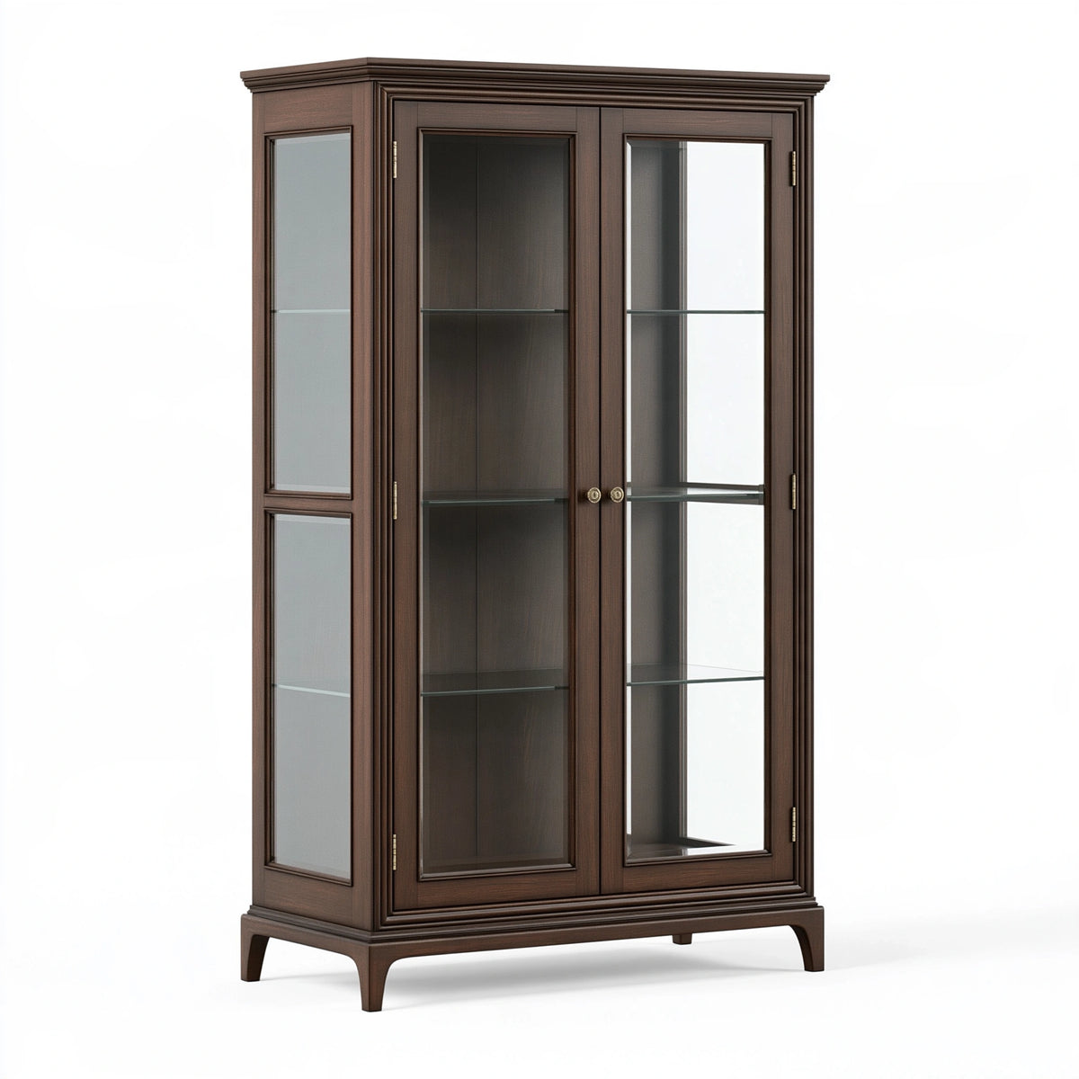 Vetrina 110 x 45 x 190 cm in legno e vetro marrone scuro stile classico con ante