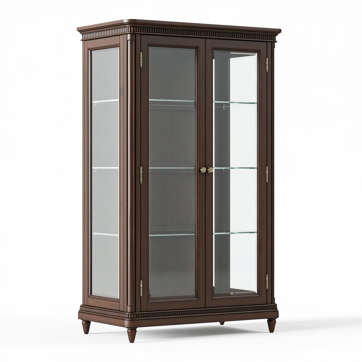 Vetrina 120 x 45 x 190 cm in legno marrone con ante in vetro stile classico