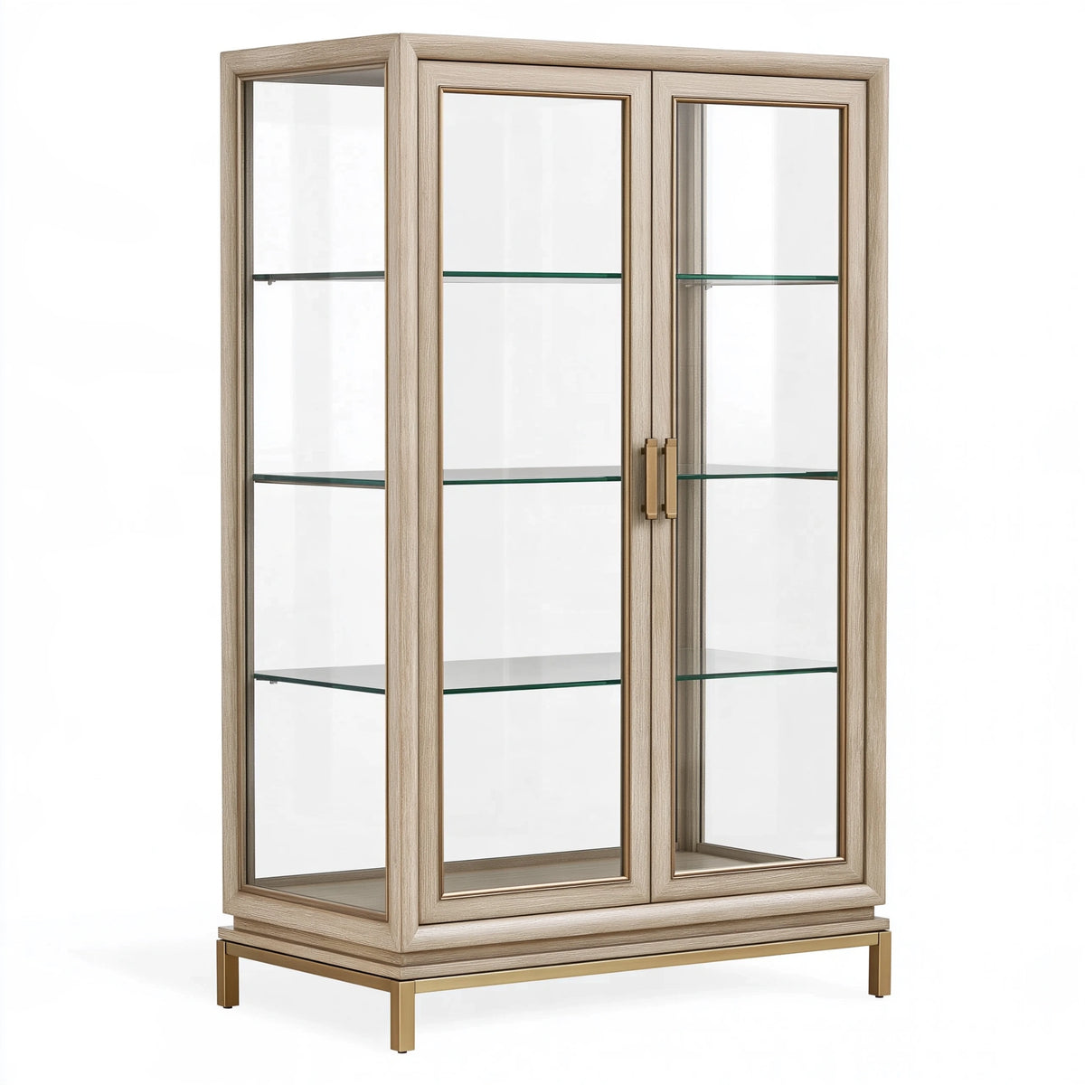 Vetrina 100 x 45 x 180 cm in legno beige e vetro con ante - stile classico per soggiorno