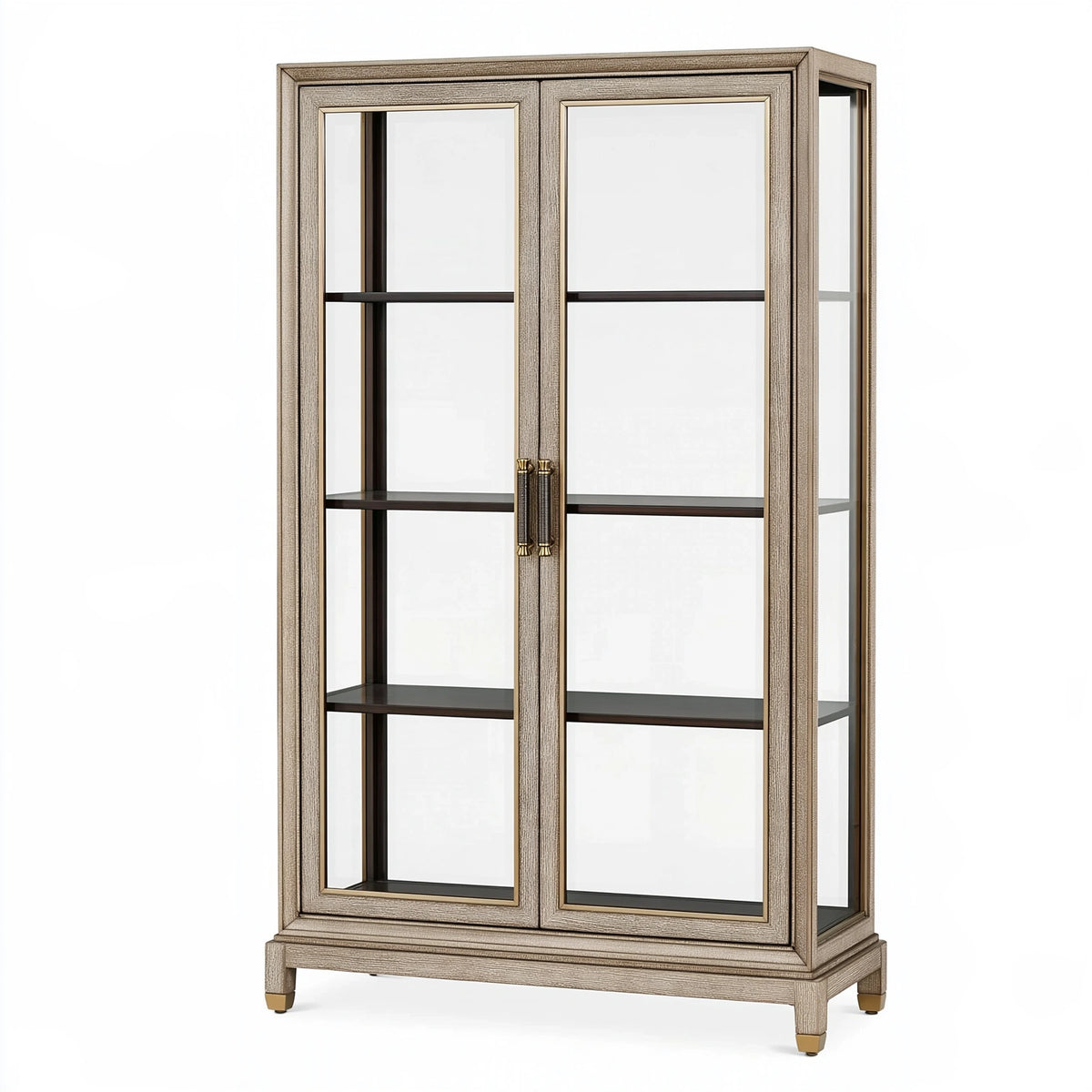 Vetrina 100 x 45 x 200 cm in legno e vetro beige con ante - stile classico